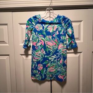 NWOT Lilly Pulitzer Mini Sophie Dress Girls M 6-7 Blue Floral Ruffle
